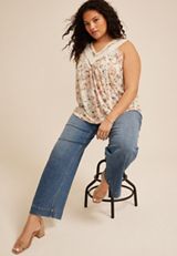 Plus Size Floral Crochet V Neck Tank Top, C1524, small