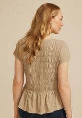 Smocked Peplum Top, KHAKI, small