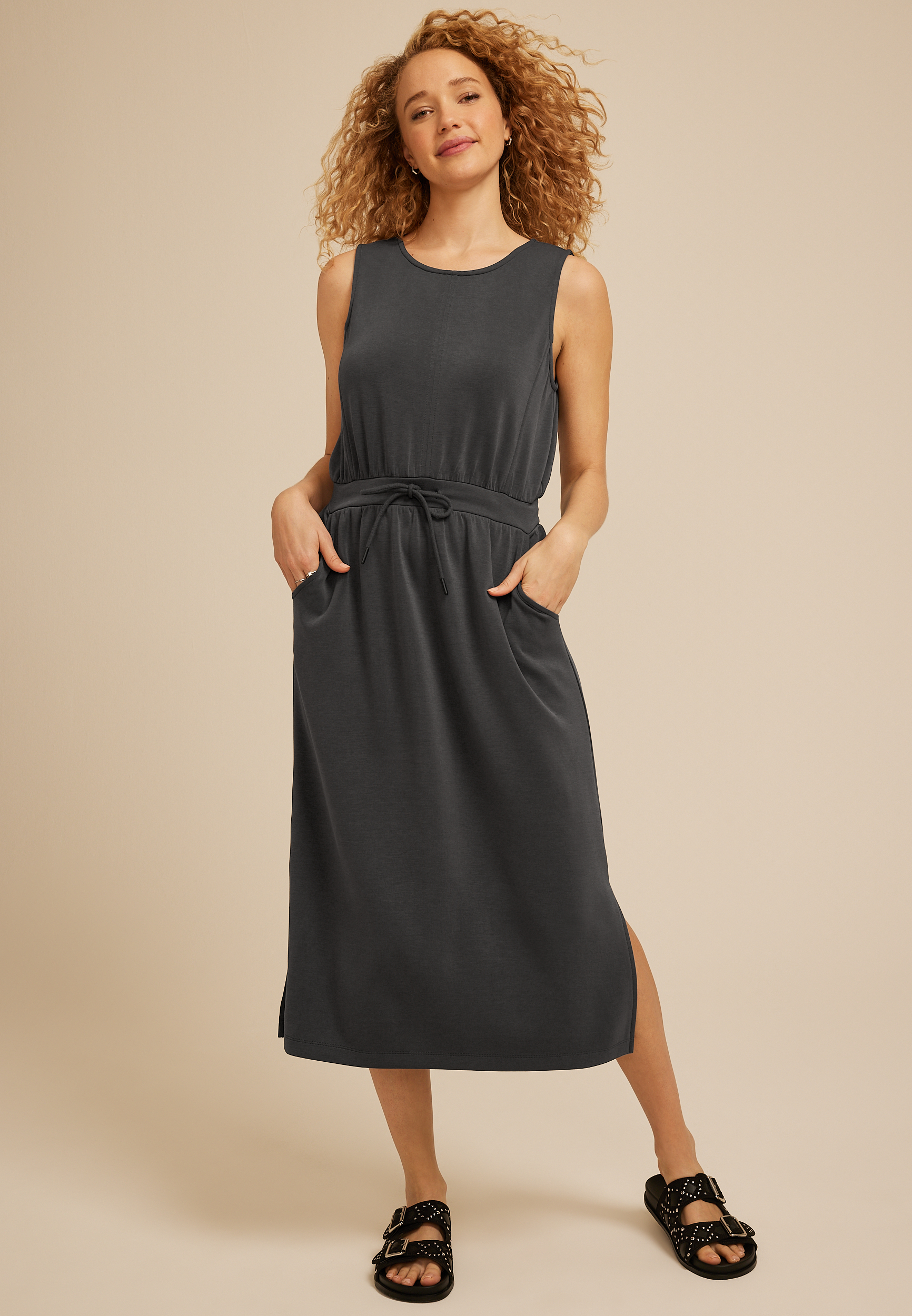 Bare Tie Waist Athleisure Midi Dress