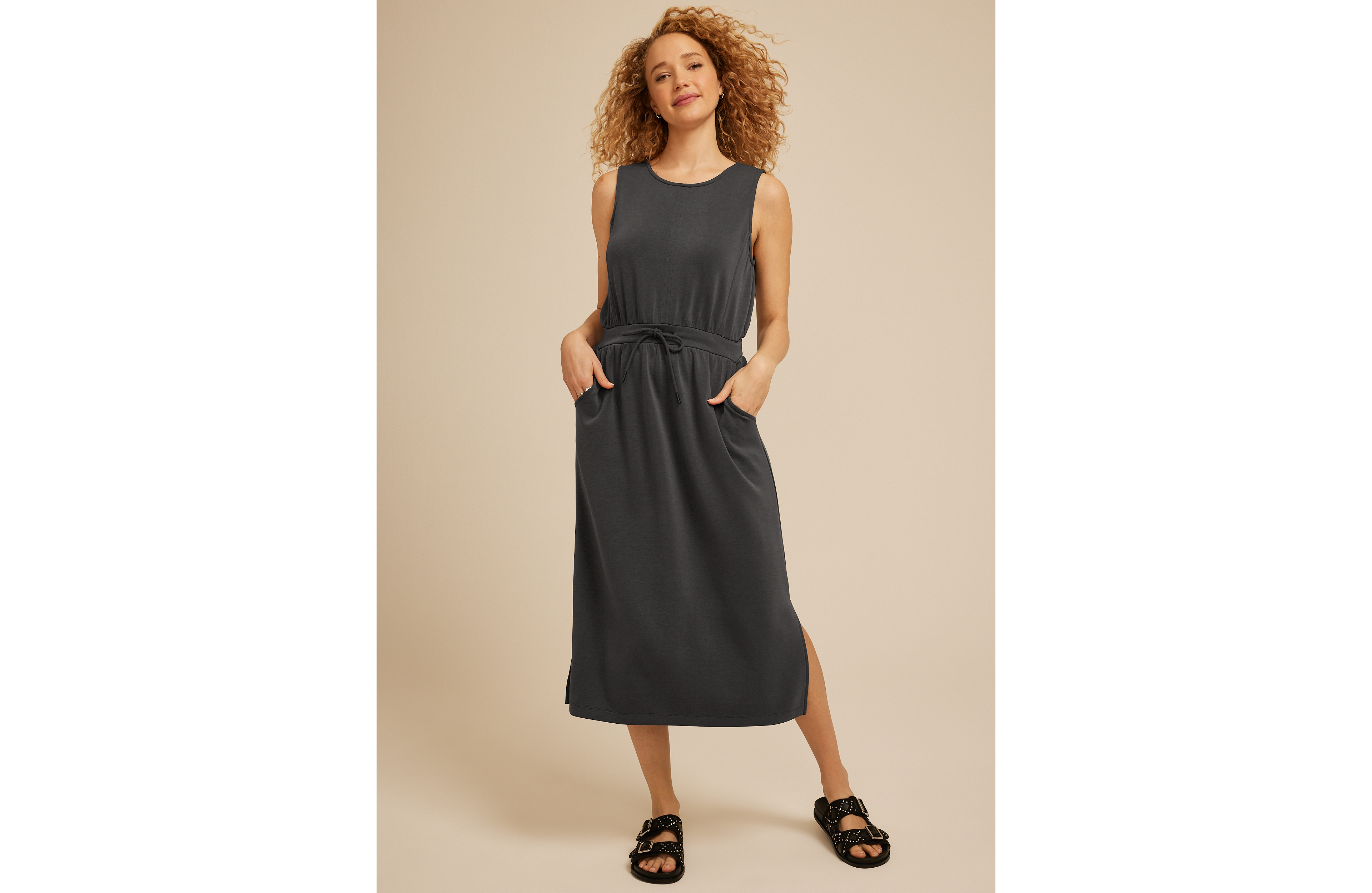 Bare Tie Waist Athleisure Midi Dress