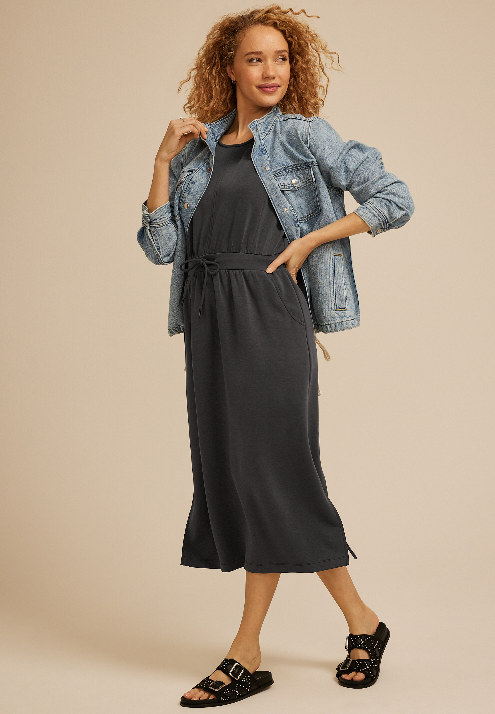Bare Tie Waist Athleisure Midi Dress - thumbnail 6