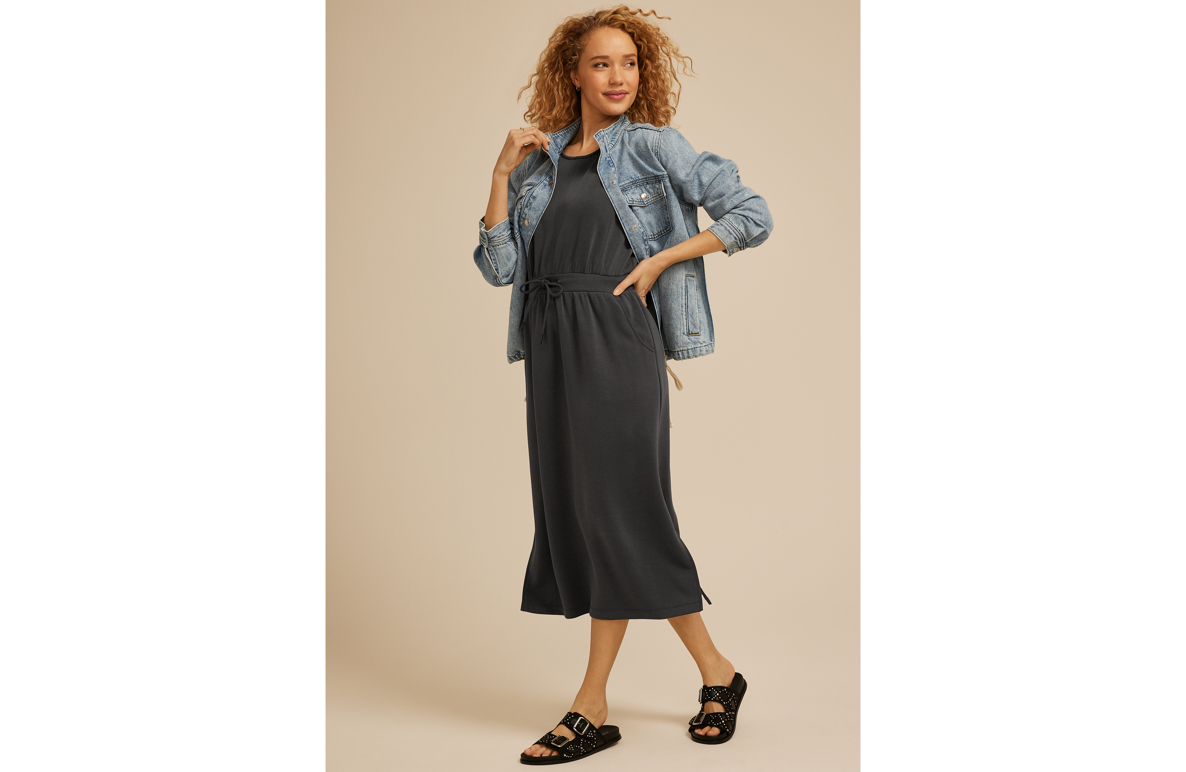Bare Tie Waist Athleisure Midi Dress