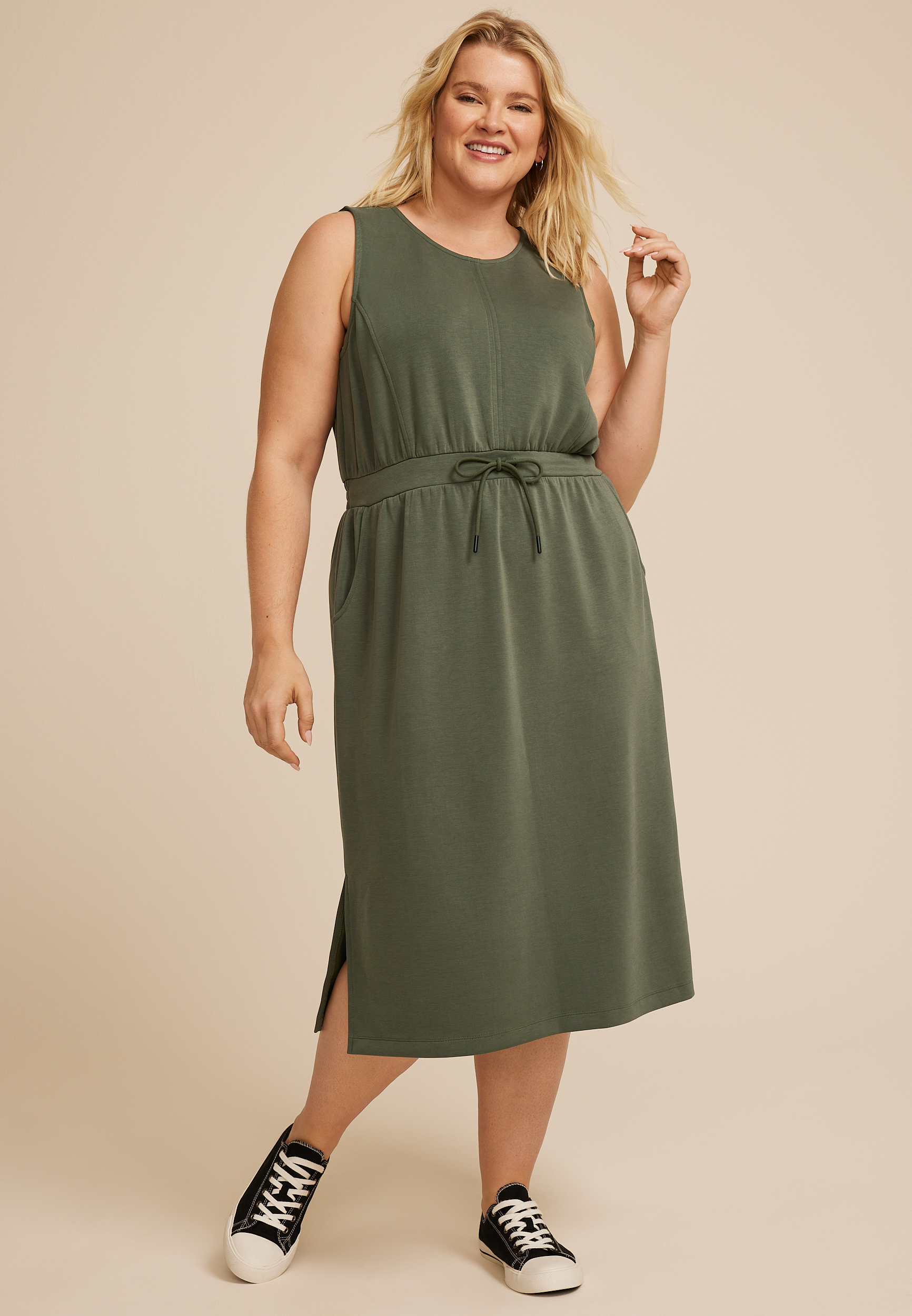 Plus Size Bare Tie Waist Athleisure Midi Dress