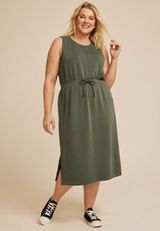Plus Size Bare Tie Waist Athleisure Midi Dress, C3157, small