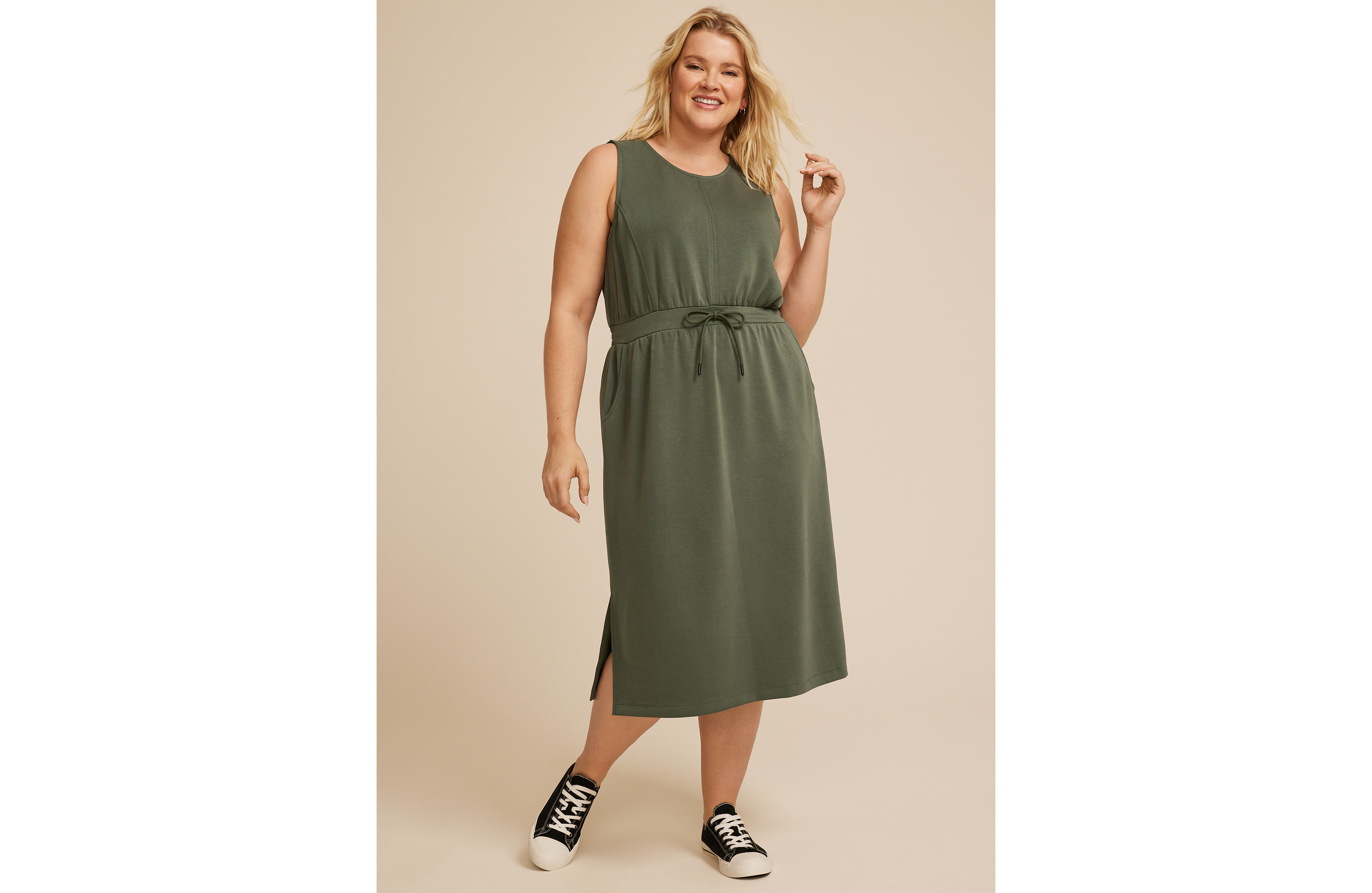 Plus Bare Tie Waist Athleisure Midi Dress