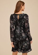 Floral Smocked Bodice Long Sleeve Mini Dress, C1756, small