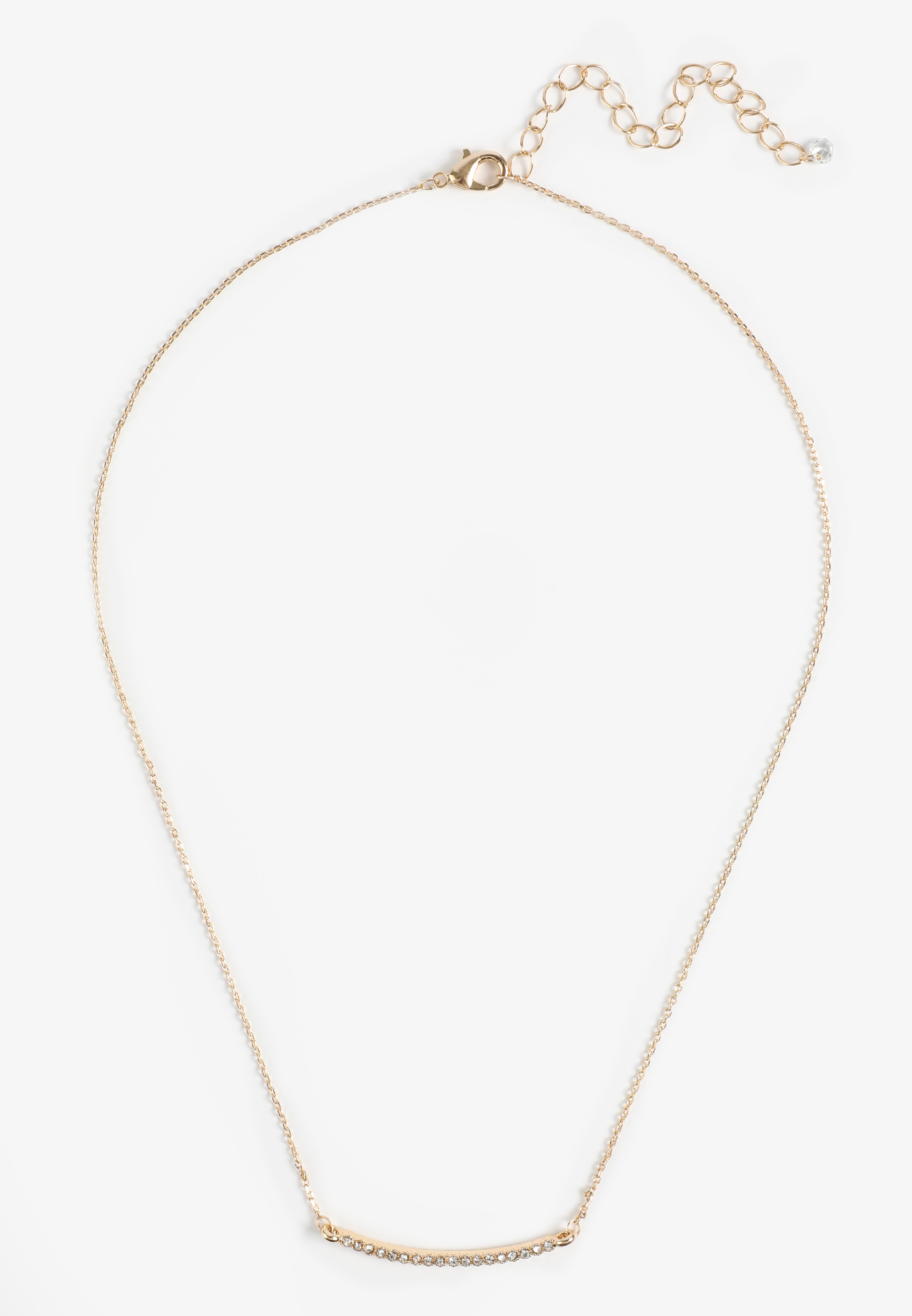 Everyday Layers Gold Rhinestone Curved Bar Necklace, GOLD, large