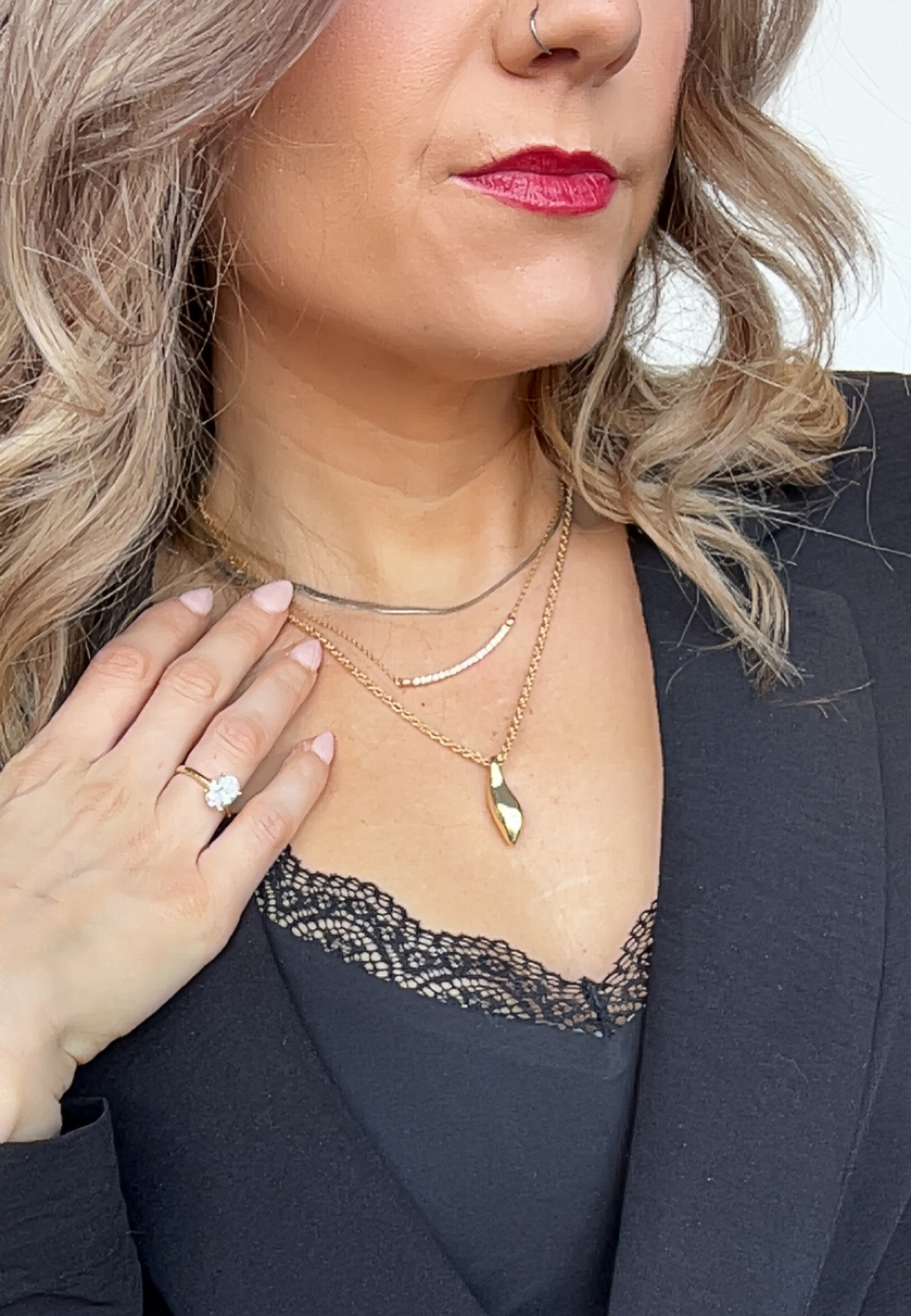 Everyday Layers Gold Rhinestone Curved Bar Necklace, GOLD, large