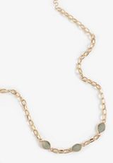 Grey Agate Stone Gold Oval Link Necklace, GOLD, small