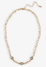 Grey Agate Stone Gold Oval Link Necklace, GOLD, small