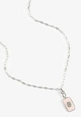 Pink Enamel Stone Pendant Necklace, SILVER, small
