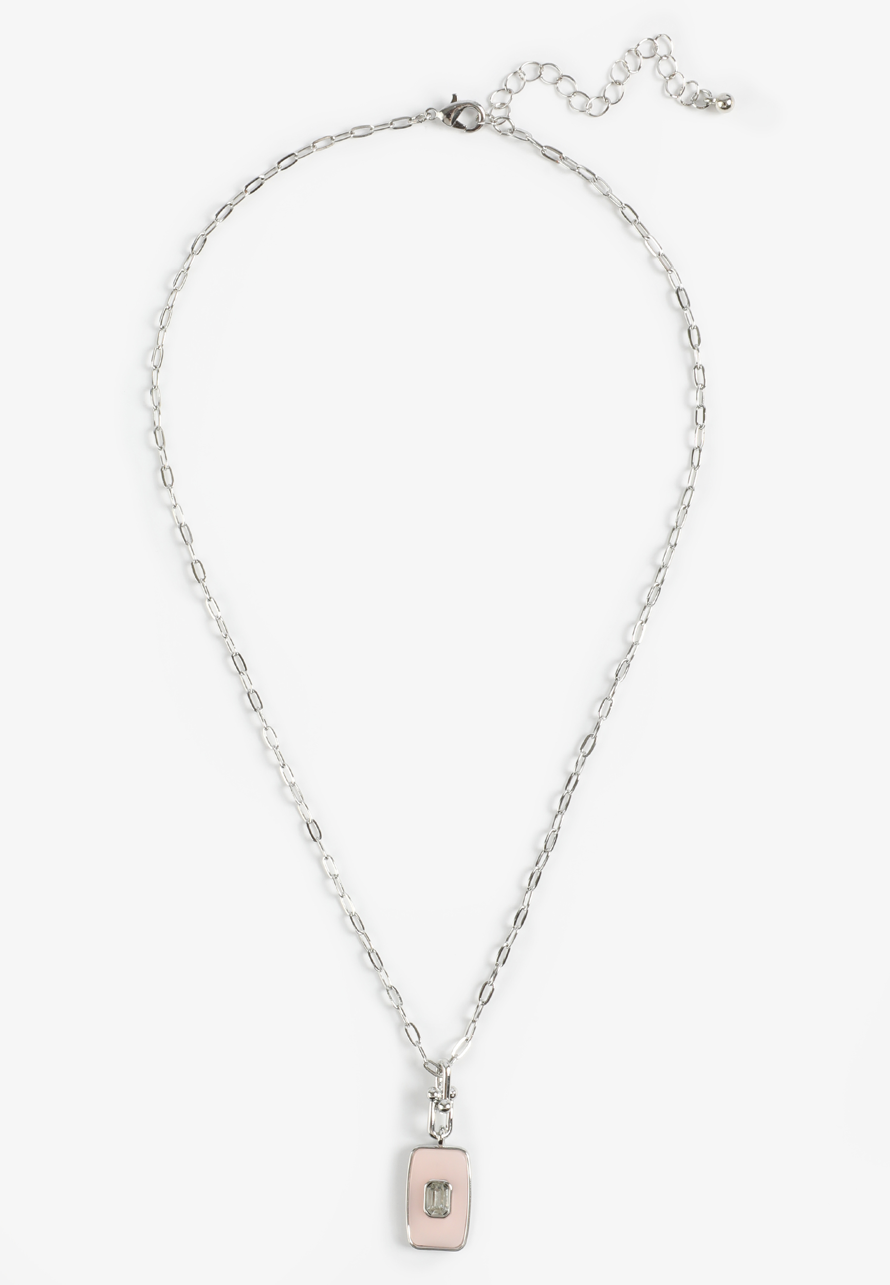 Pink Enamel Stone Pendant Necklace, SILVER, large