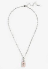 Pink Enamel Stone Pendant Necklace, SILVER, small