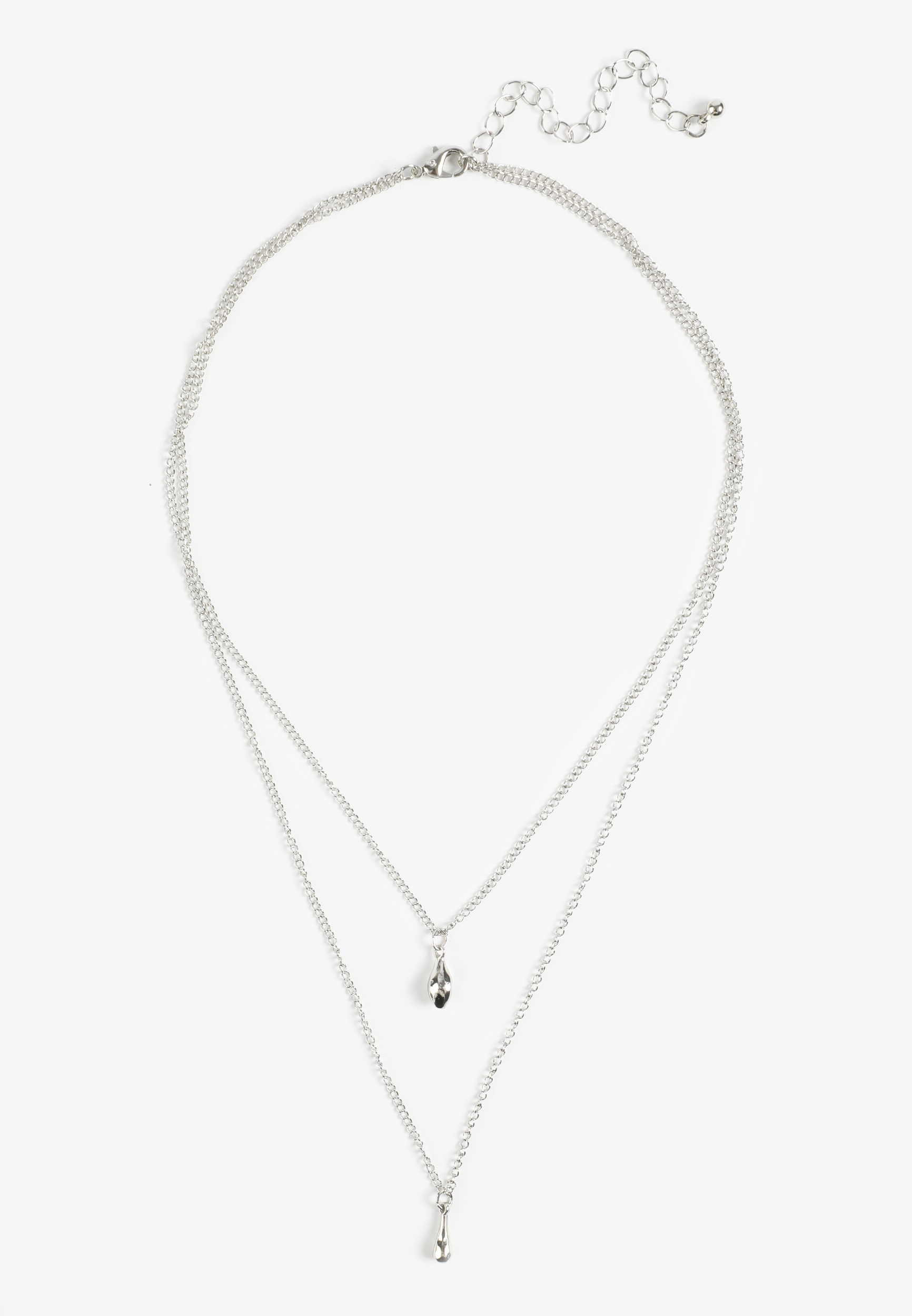 Silver Sculpted Teardrop Layered Necklace, C431, large