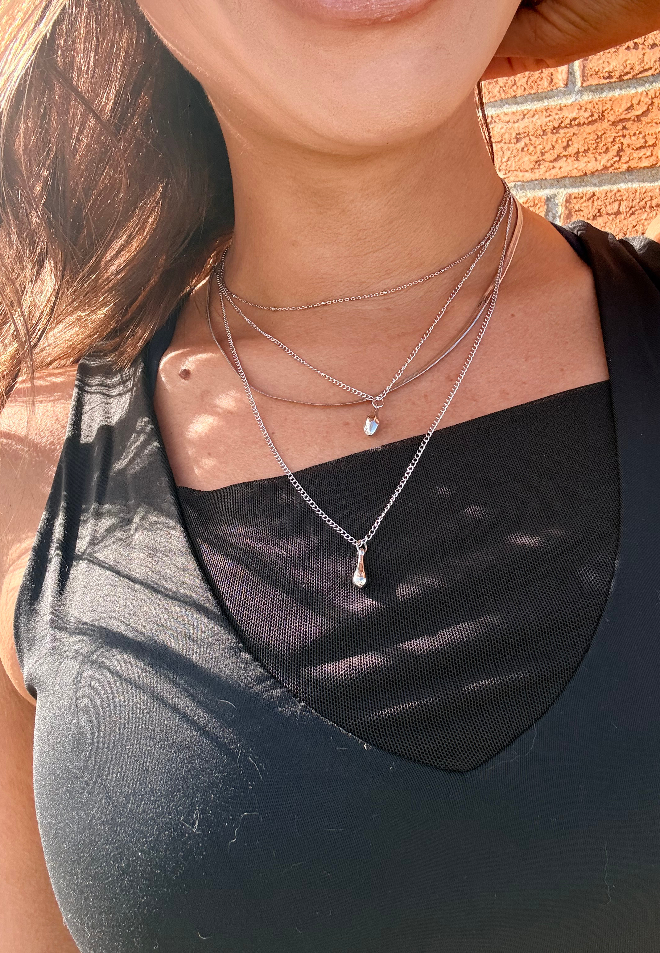 Silver Sculpted Teardrop Layered Necklace, C431, large
