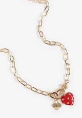 Red Studded Heart Oval Link Charm Necklace, C7543, small