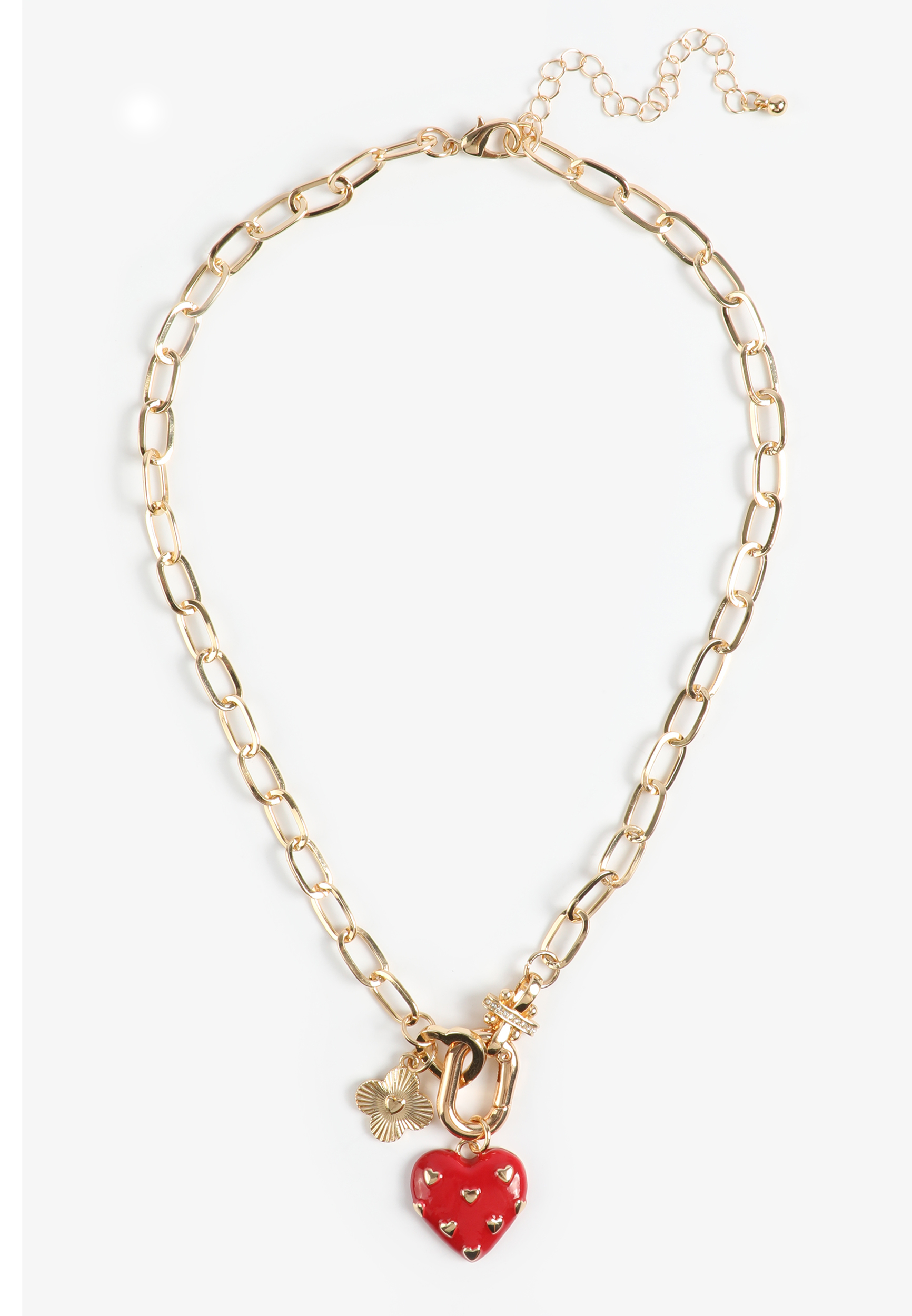 Red Studded Heart Oval Link Charm Necklace, C7543, large