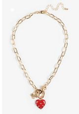 Red Studded Heart Oval Link Charm Necklace, C7543, small