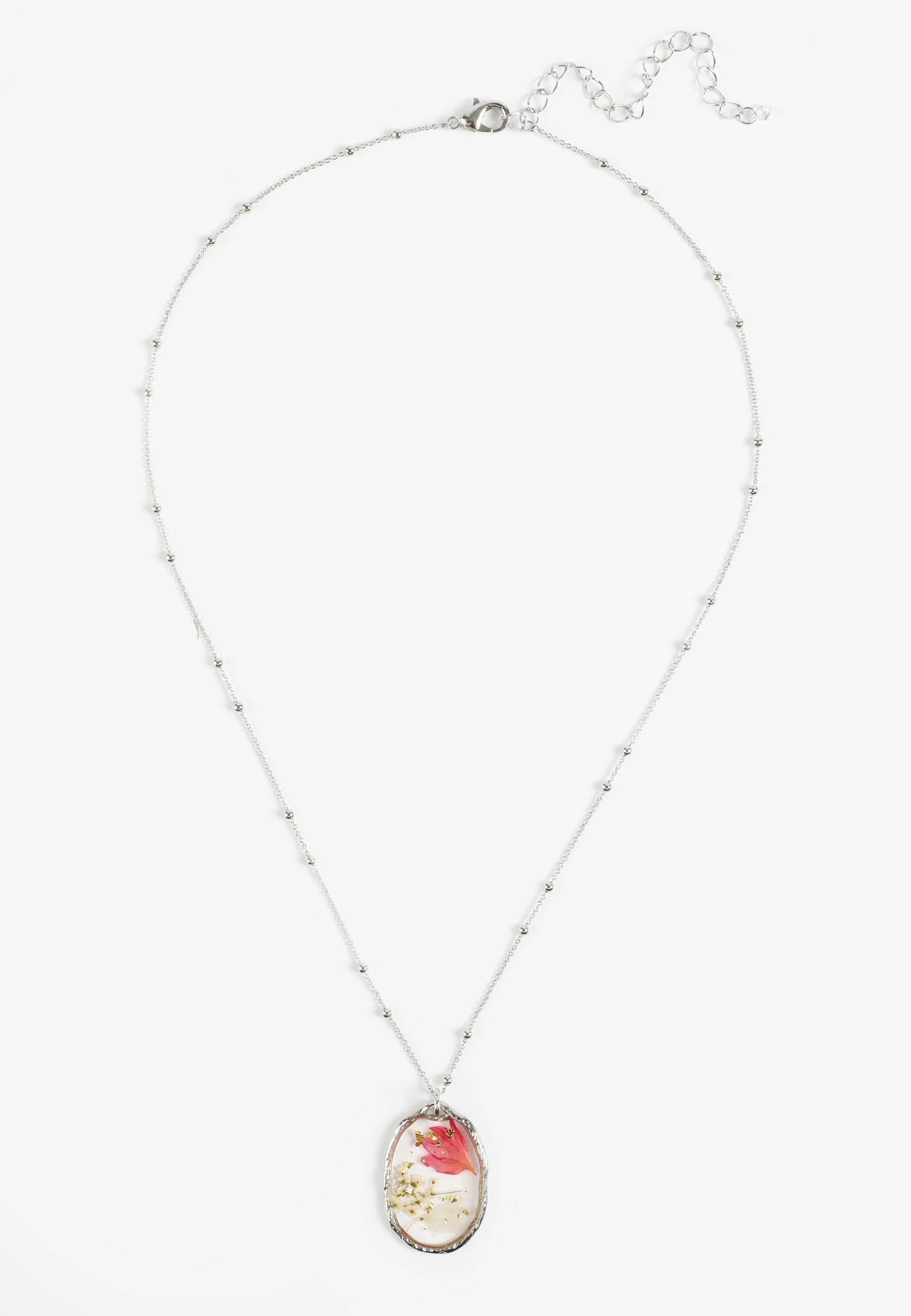 Pressed Flower Oval Pendant Necklace, C605, large