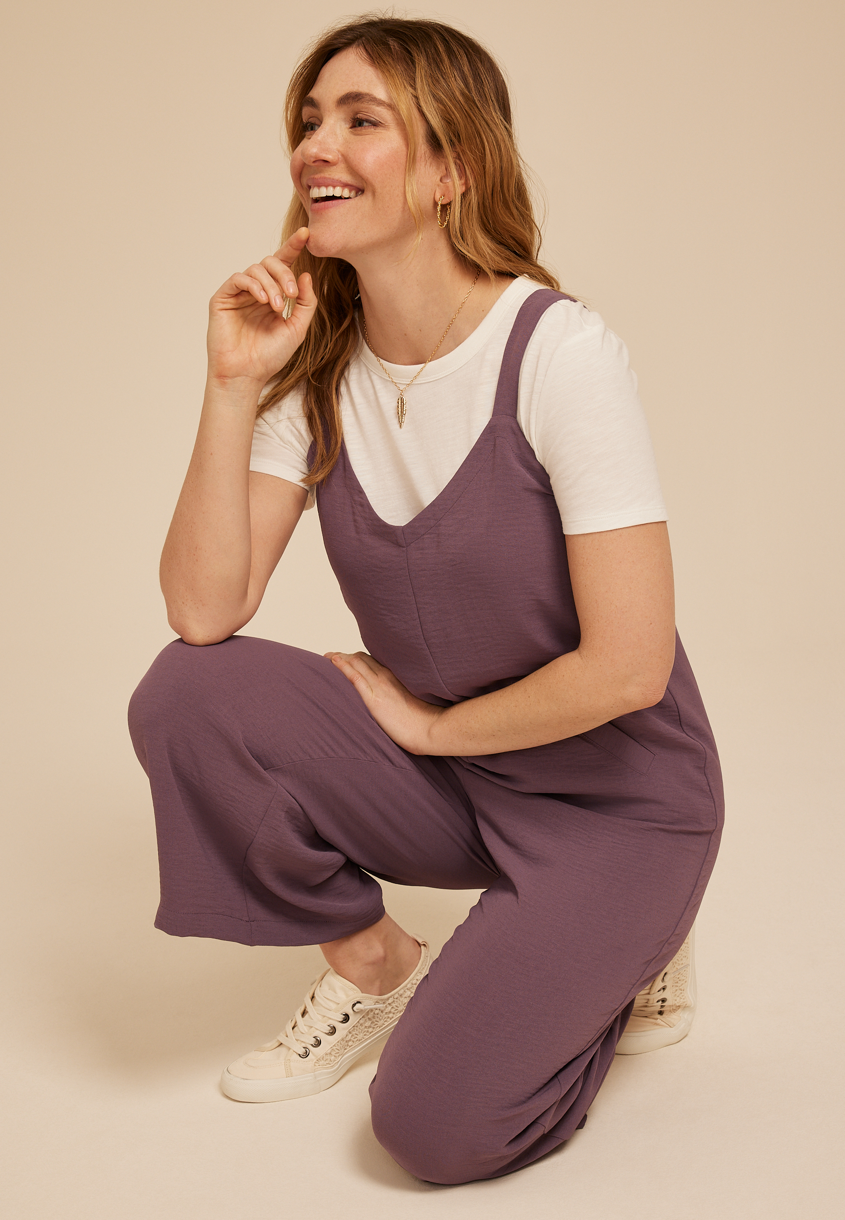 Cool Crepe Wide Leg Jumpsuit, BLACK PLUM, large