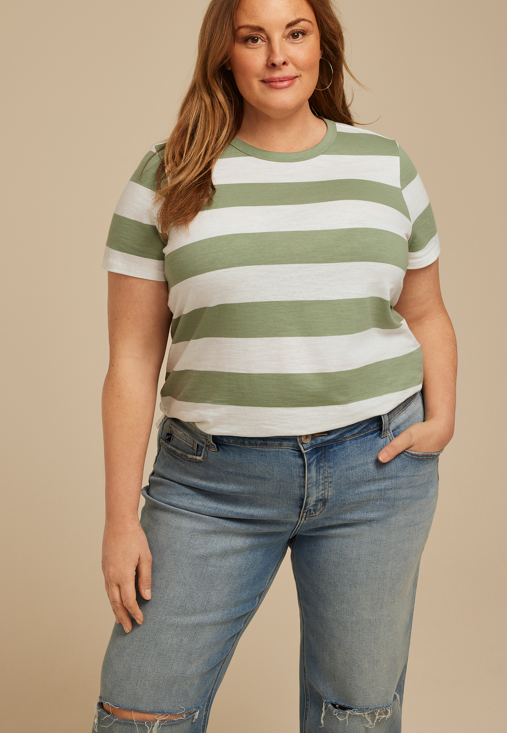 Plus Size 24/7 Dawson Striped Crew Neck Tee