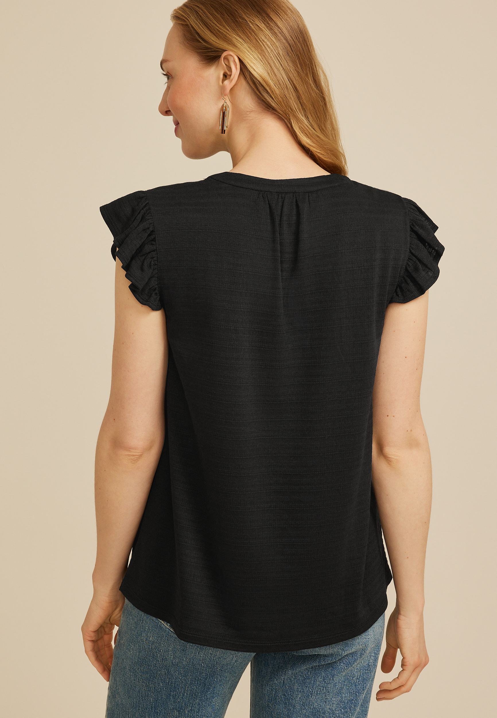 Crochet Yoke Ruffle Trim Top