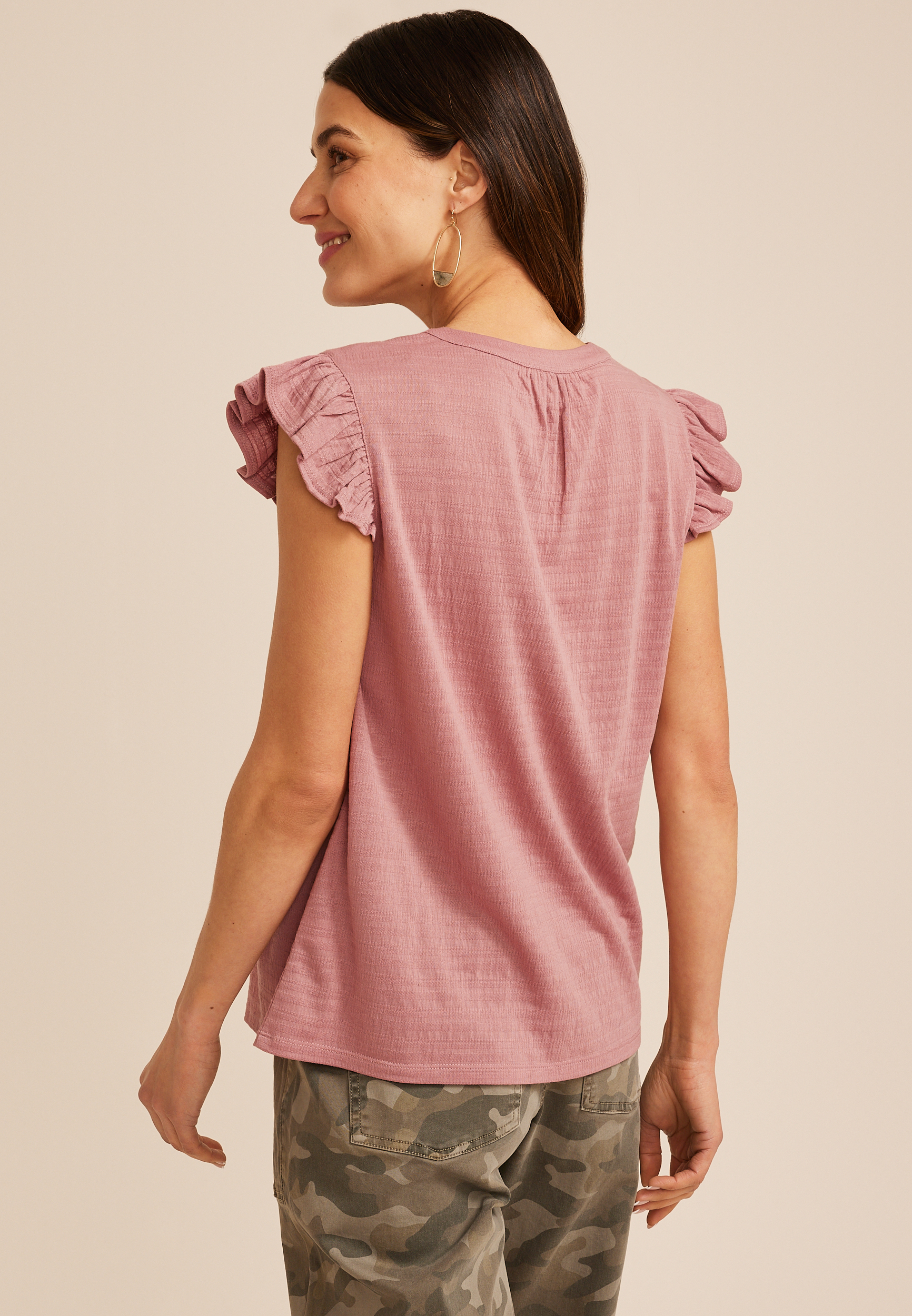 Crochet Yoke Ruffle Trim Top, C1395, large