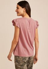 Crochet Yoke Ruffle Trim Top, C1395, small