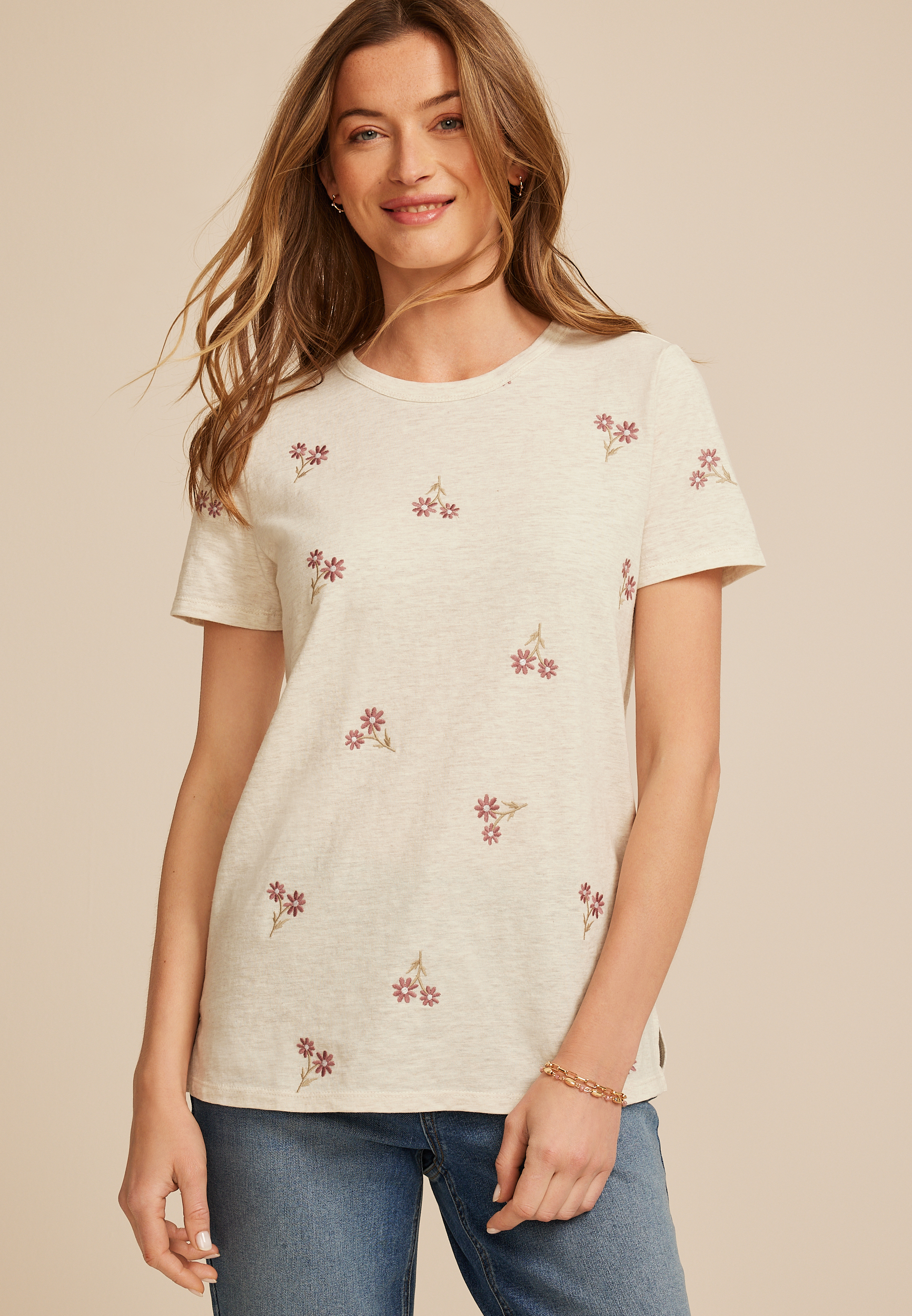 24/7 Dawson Floral Embroidered Crew Neck Tee