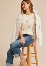 24/7 Dawson Floral Embroidered Crew Neck Tee, C5249, small