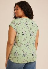 Plus Size 24/7 Magnolia Floral V Neck Tee, SWAMP COMBO, small