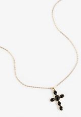 Black Stone Cross Pendant Necklace, C2703, small