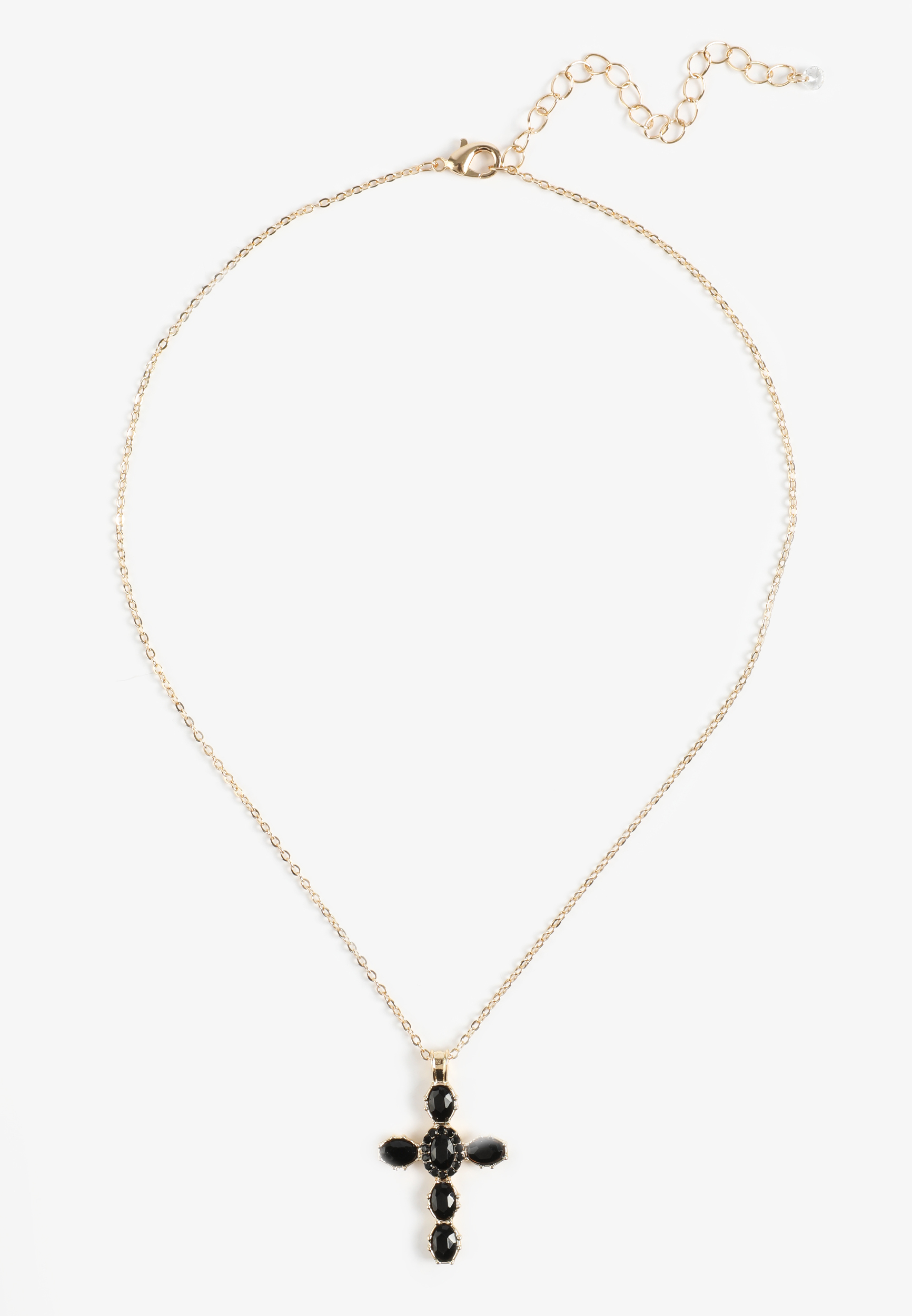 Black Stone Cross Pendant Necklace, C2703, large