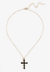Black Stone Cross Pendant Necklace, C2703, small