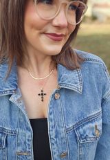 Black Stone Cross Pendant Necklace, C2703, small