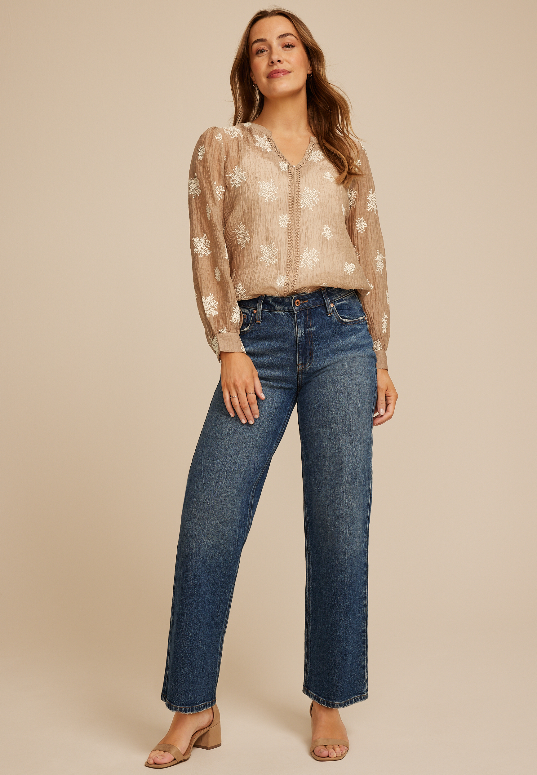 Sheer Floarl Embroidered Blouse