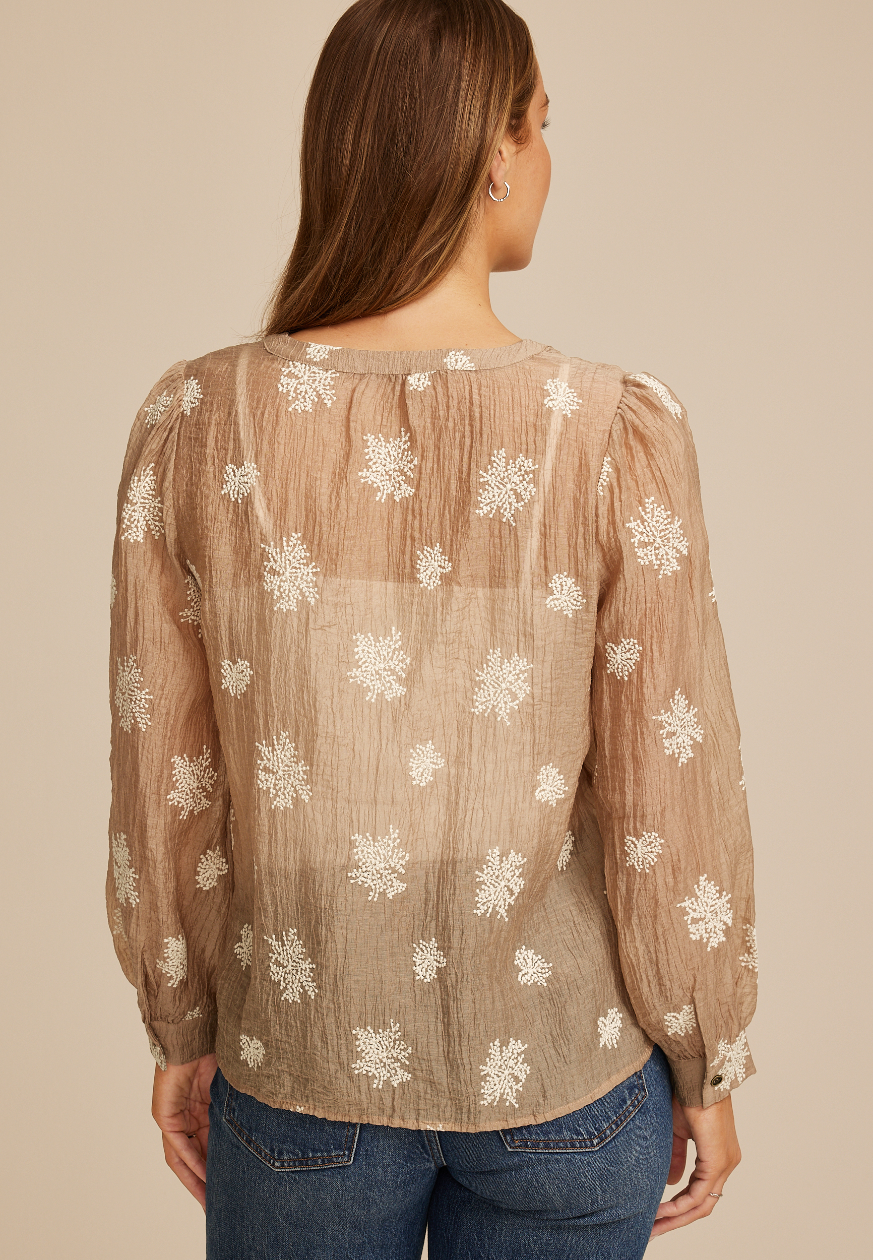 Sheer Floarl Embroidered Blouse