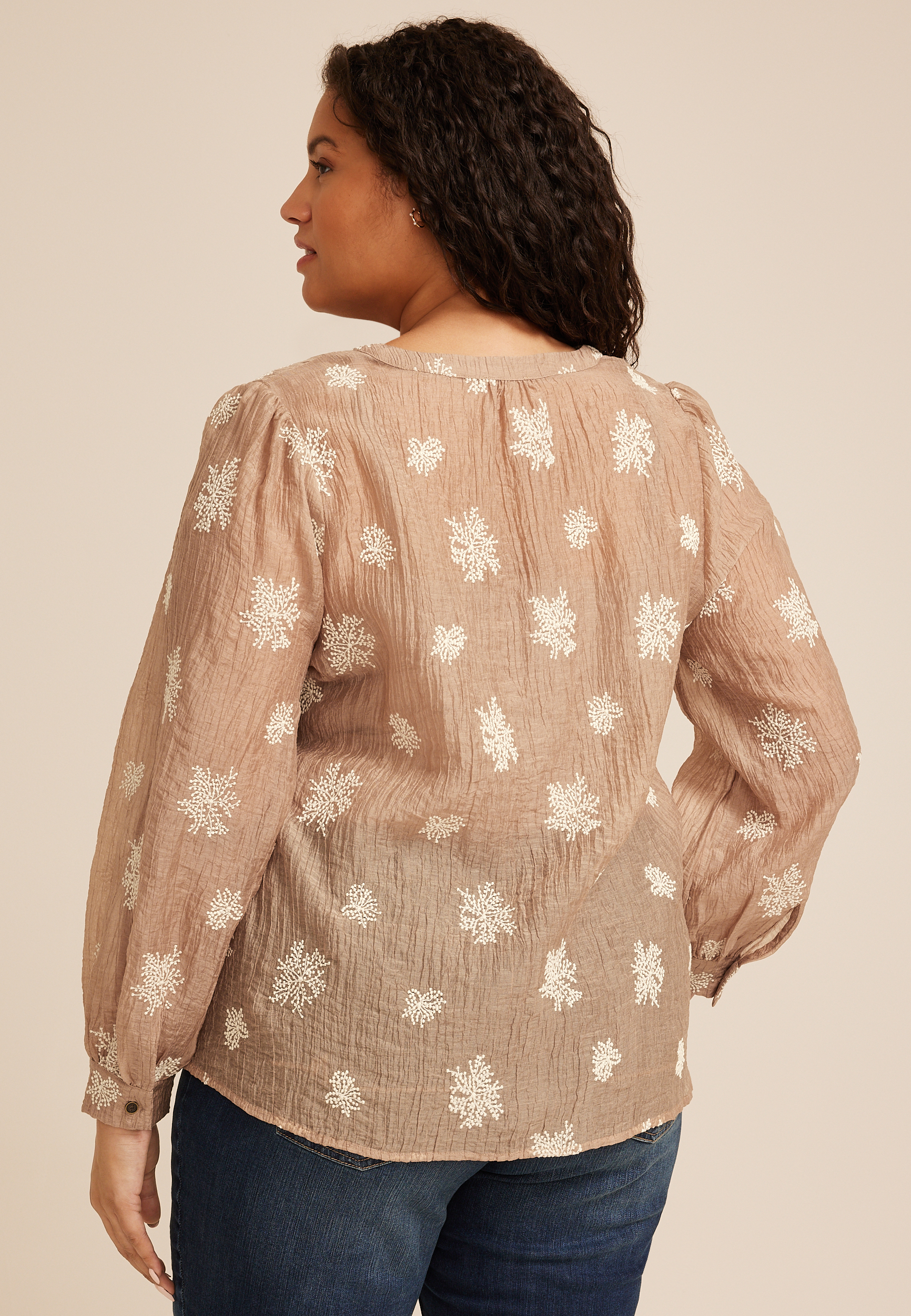 Plus Size Sheer Floral Embroidered Blouse, C574, large