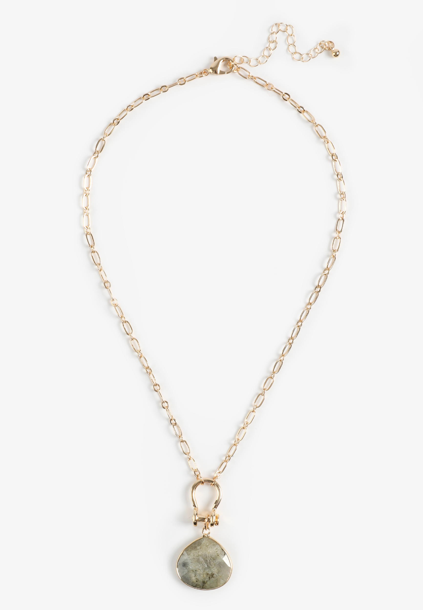 Gold Link Labradorite Stone Pendant Necklace, C605, large
