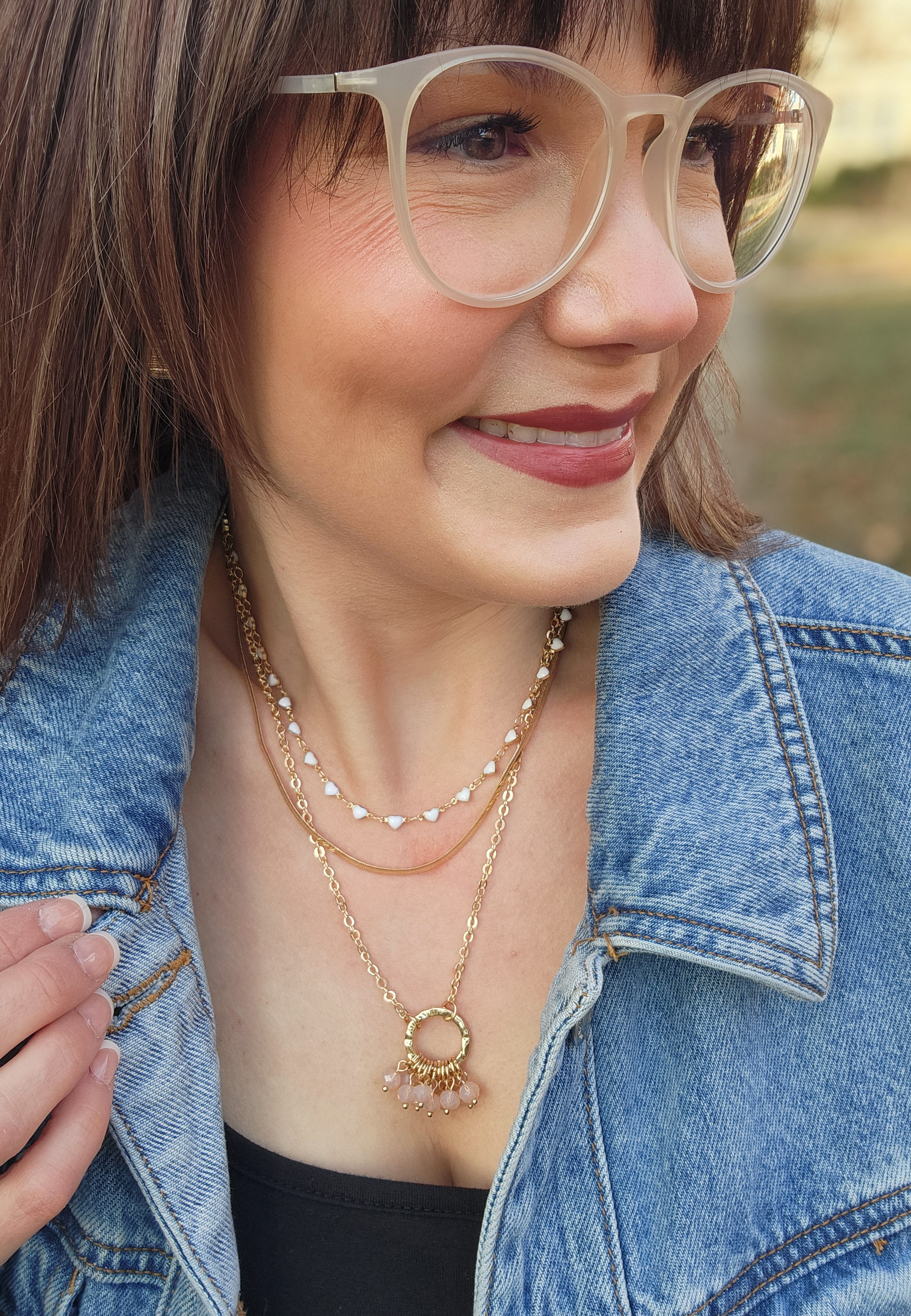 Pink Bead Cluster Necklace, GOLD, large