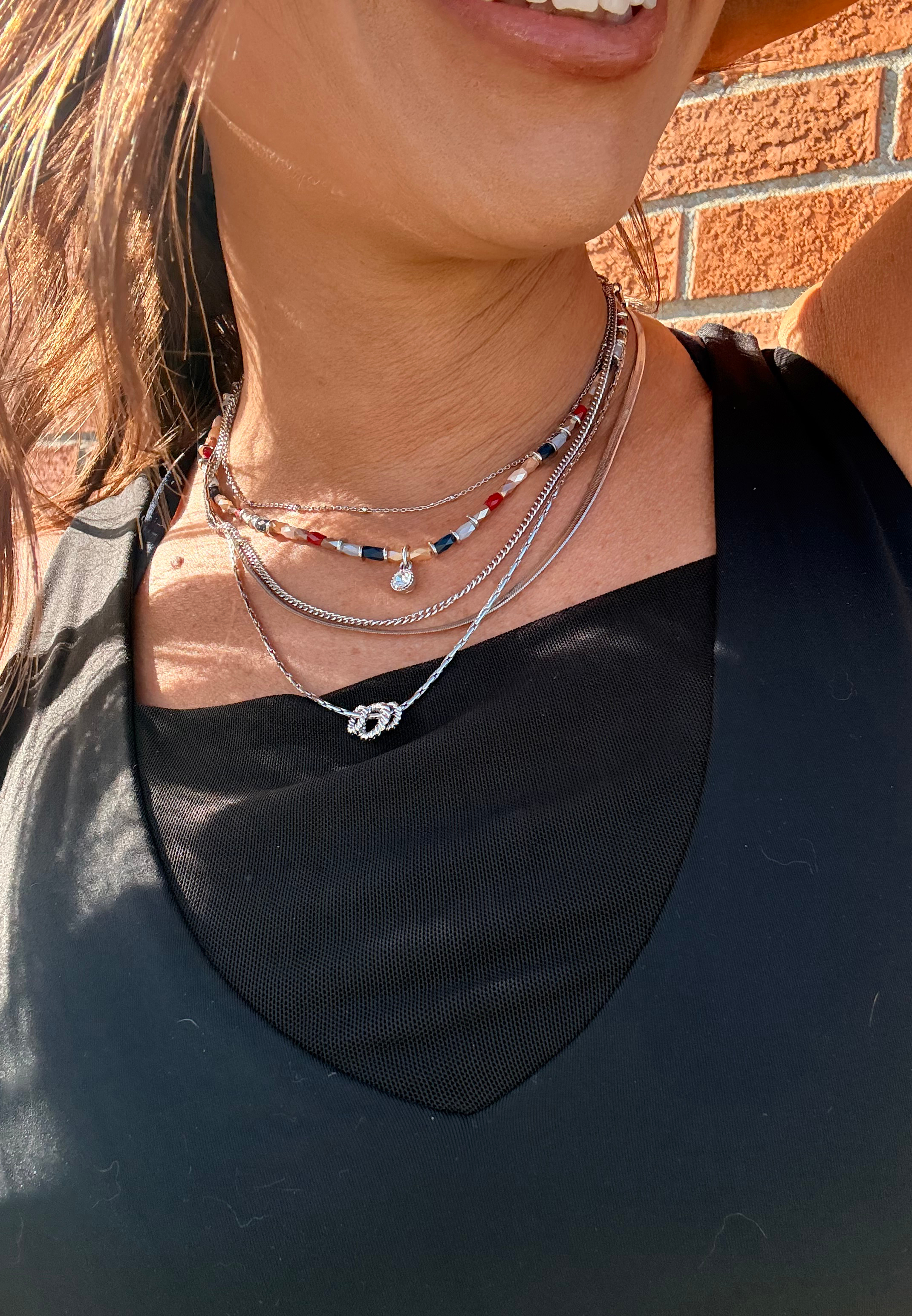 Silver Layered Beaded Necklace, C431, large