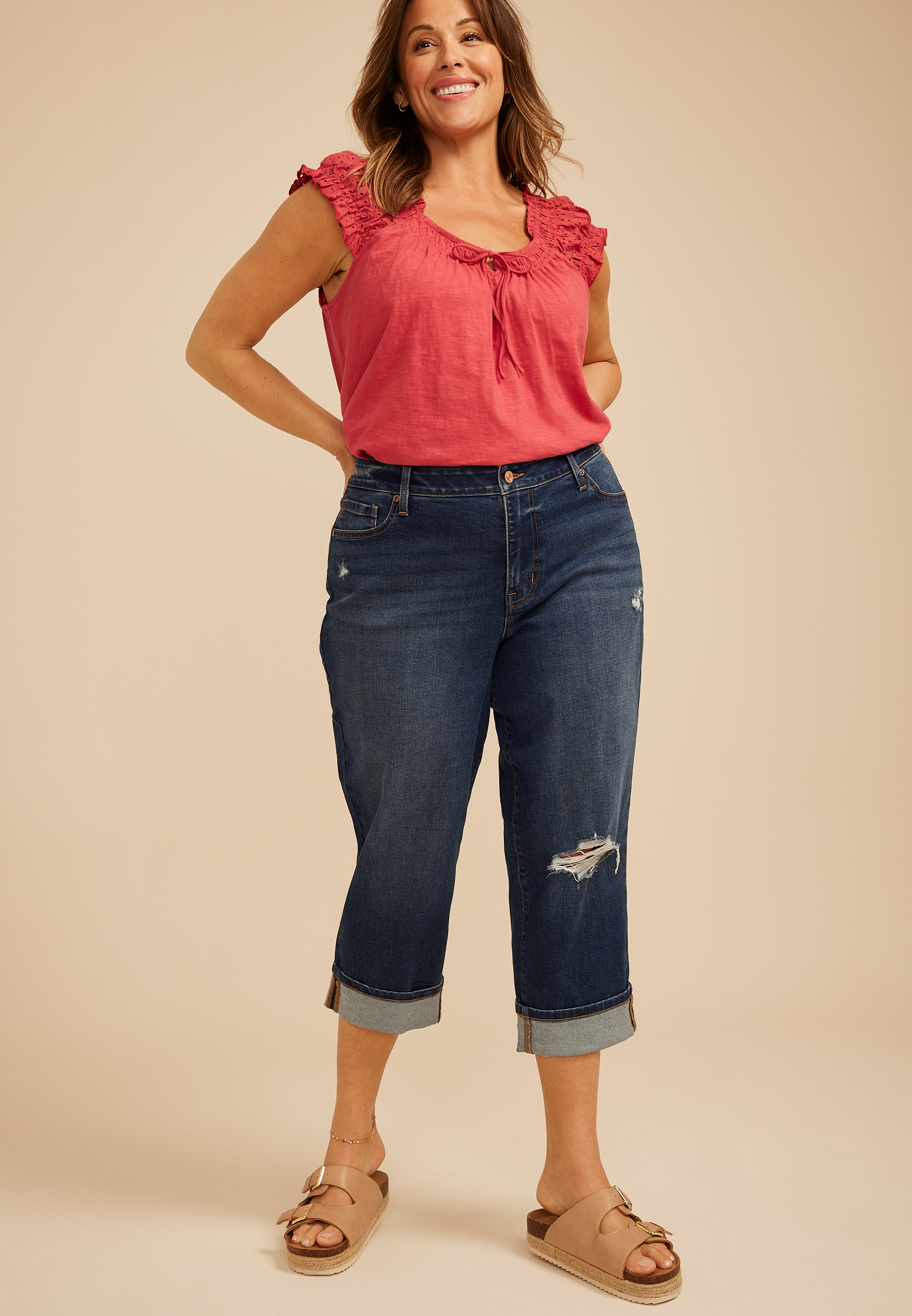 Plus Size m jeans by maurices&trade; Dark High Rise Relaxed Straight Cropped Jean, C258, large