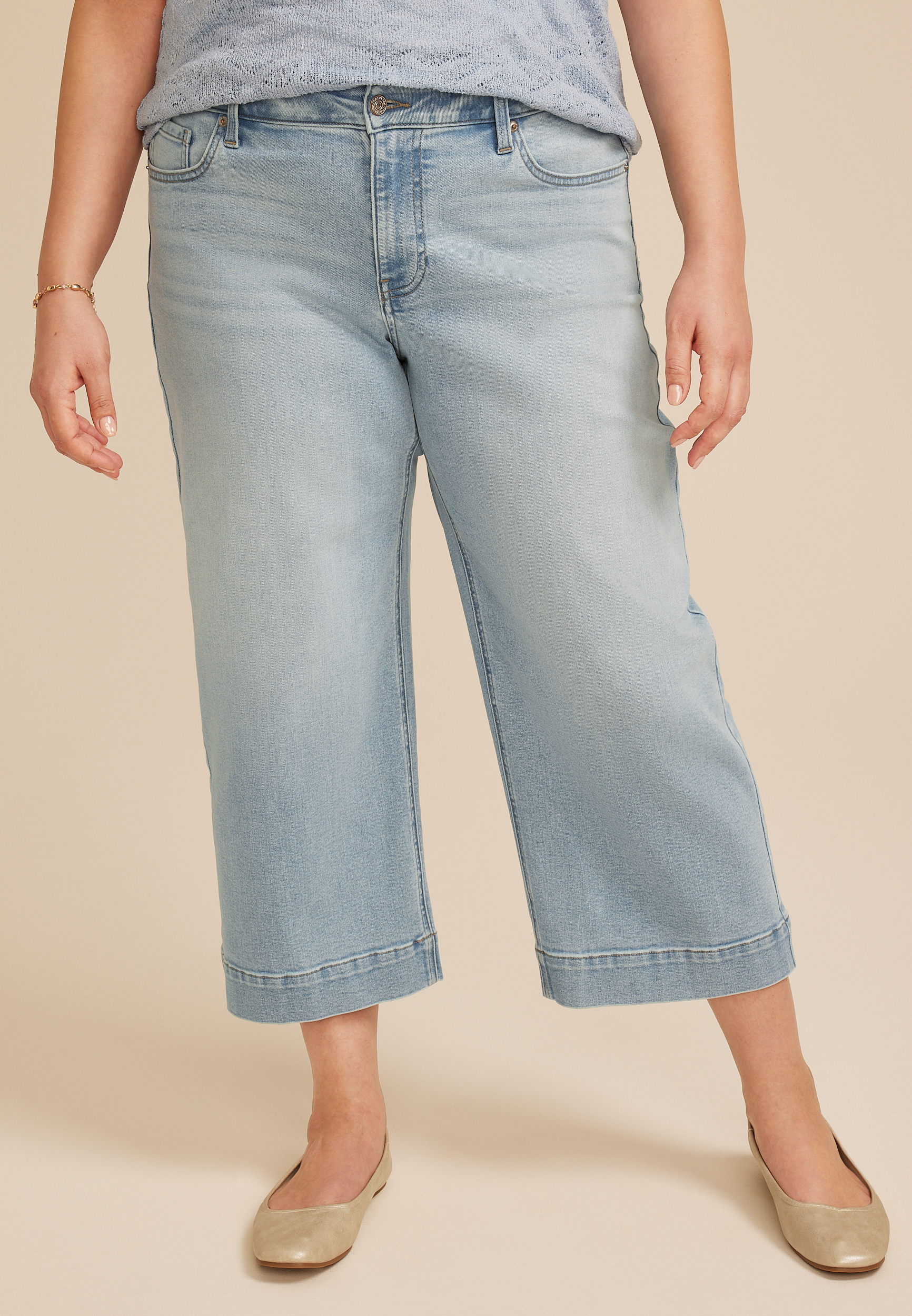 Plus Size edgely&trade; High Rise Raw Cuff Hem Relaxed Straight Jean