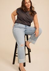 Plus Size edgely™ High Rise Raw Cuff Hem Relaxed Straight Jean, C2806, small
