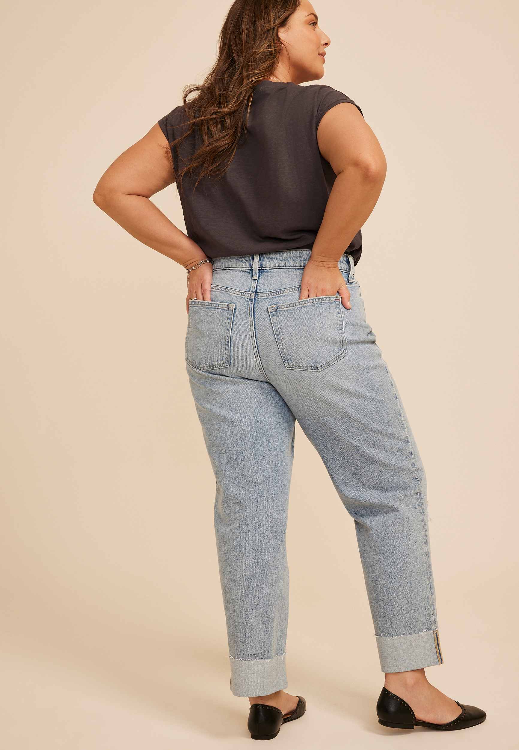 Plus Size edgely™ High Rise Raw Cuff Hem Relaxed Straight Jean, C2806, large