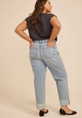 Plus Size edgely™ High Rise Raw Cuff Hem Relaxed Straight Jean, C2806, small