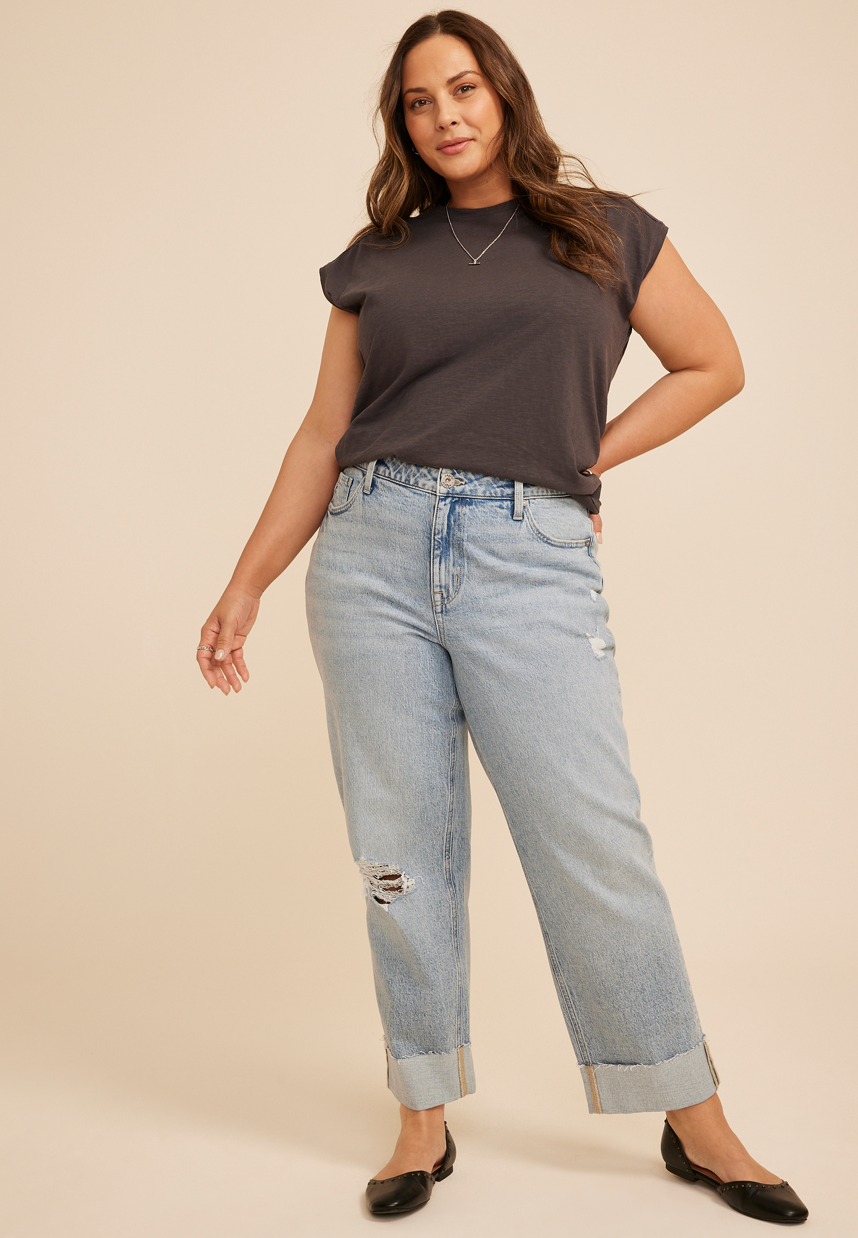 Plus Size edgely™ High Rise Raw Cuff Hem Relaxed Straight Jean, C2806, large