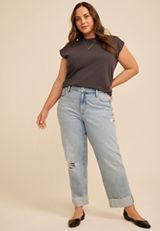 Plus Size edgely™ High Rise Raw Cuff Hem Relaxed Straight Jean, C2806, small