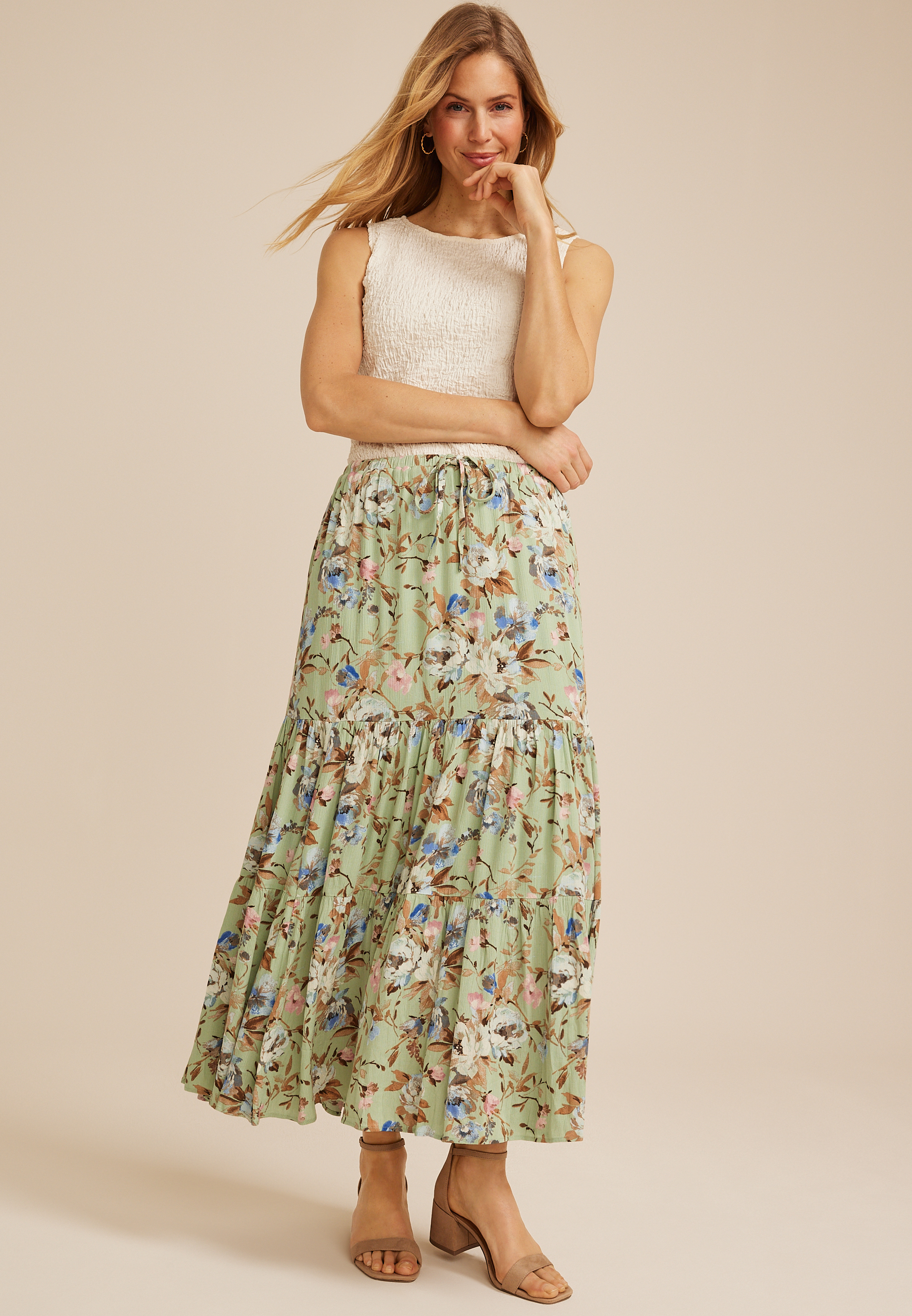 Floral Tiered Maxi Skirt, C8712, large