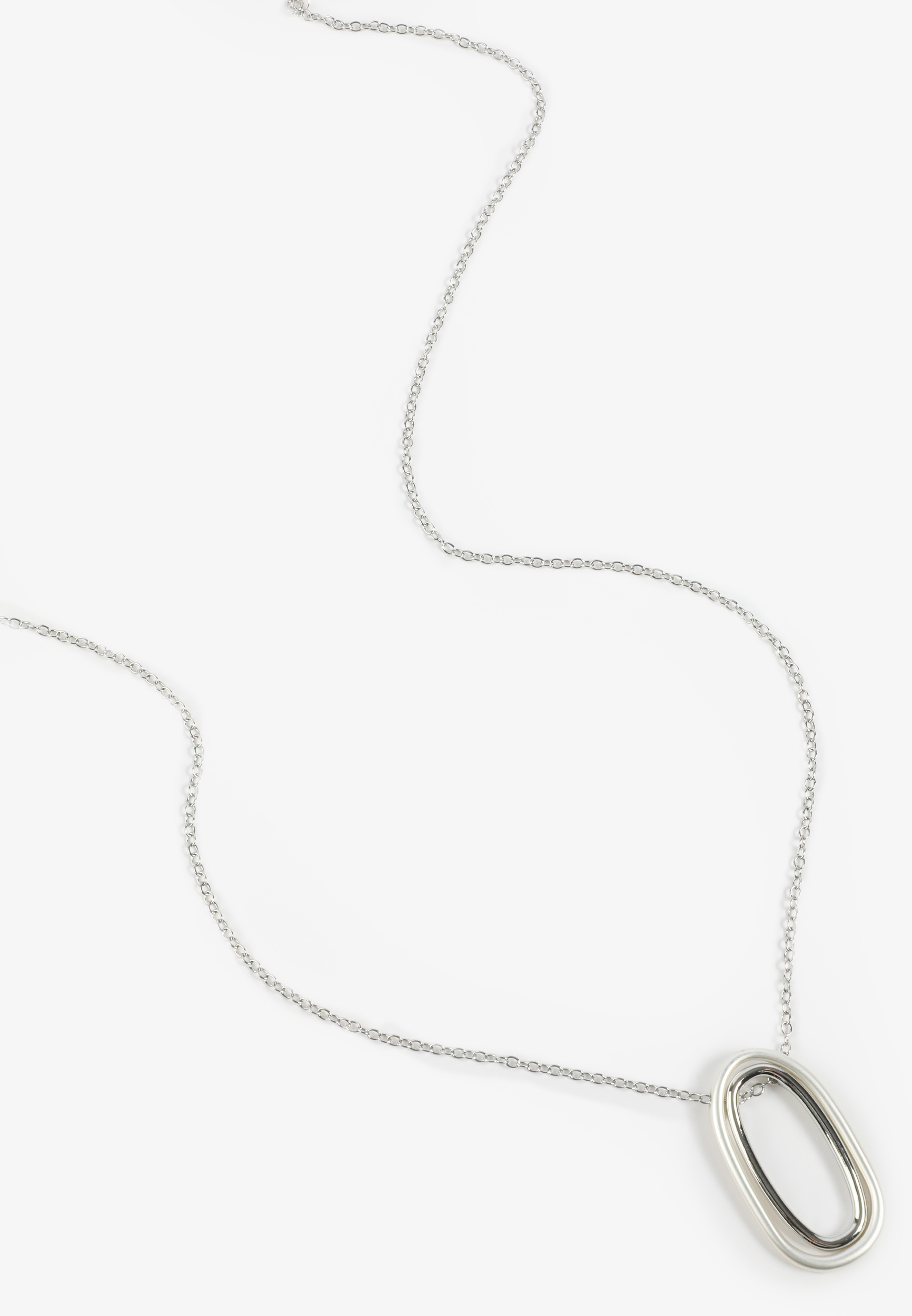 Silver Oval Pendant Necklace